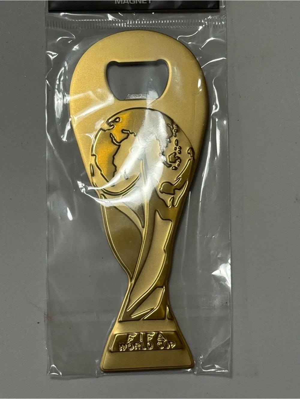 FIFA World Cup Trophy Magnetic Bottle Opener Gold Tone Soccer Limited Ed NEW